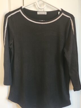 89th & Madison Black Long Sleeve Top with Rhinestone Trim